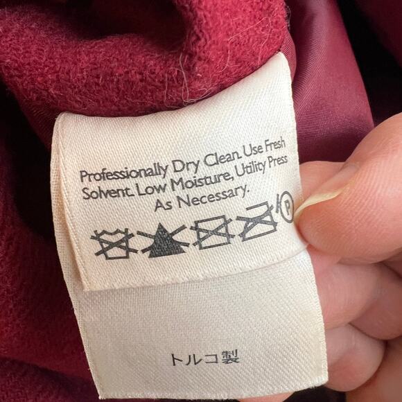 Vtg Eddie Bauer Wool Blanket Wrap Skirt Sz 10 Cranberry Red Multi Stripe Long - Picture 9 of 11